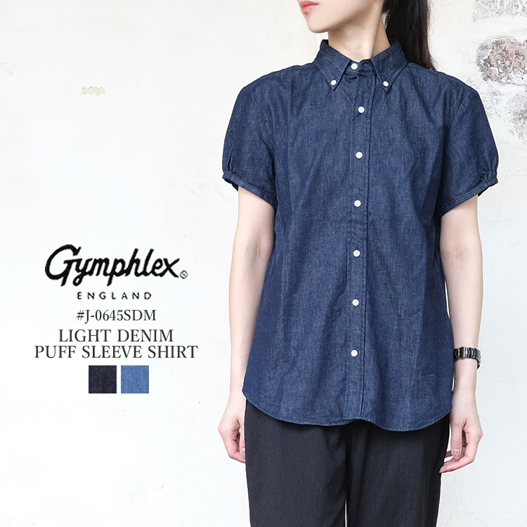 【メール便可】 ジムフレックス ライトデニム パフスリーブ シャツ レディース トップス Gymphlex LIGHT DENIM PUFFSLEEVE SHIRT LADIES インディゴブルー／ブリーチブルー 12／14／16／S／M／L #J-0645SDM