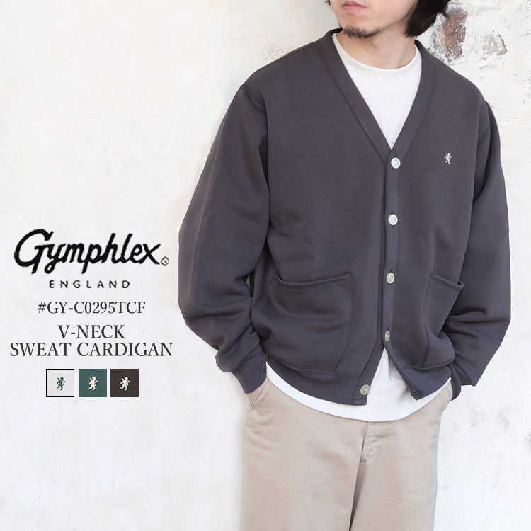 ジムフレックス Vネック スウェット カーディガン レディース メンズ トップス Gymphlex V-NECK SWEAT CARDIGAN LADIES MENS グレー／グリーン／チャコール S／M #GY-C0295TCF