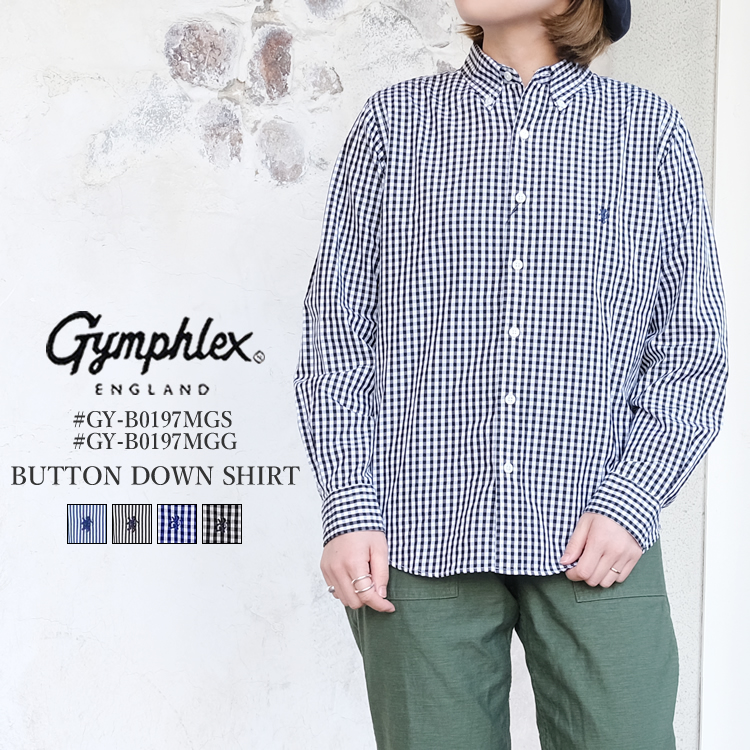 ジムフレックス 長袖 ボタンダウン シャツ レディース ストライプ ギンガム トップス Gymphlex L／S BUTTON DOWN SHIRT LADIES STRIPE GINGHAM ブルー／ブラック／ネイビー 12／14／16／S／M／L #GY-B0197MGS #GY-B0197MGG