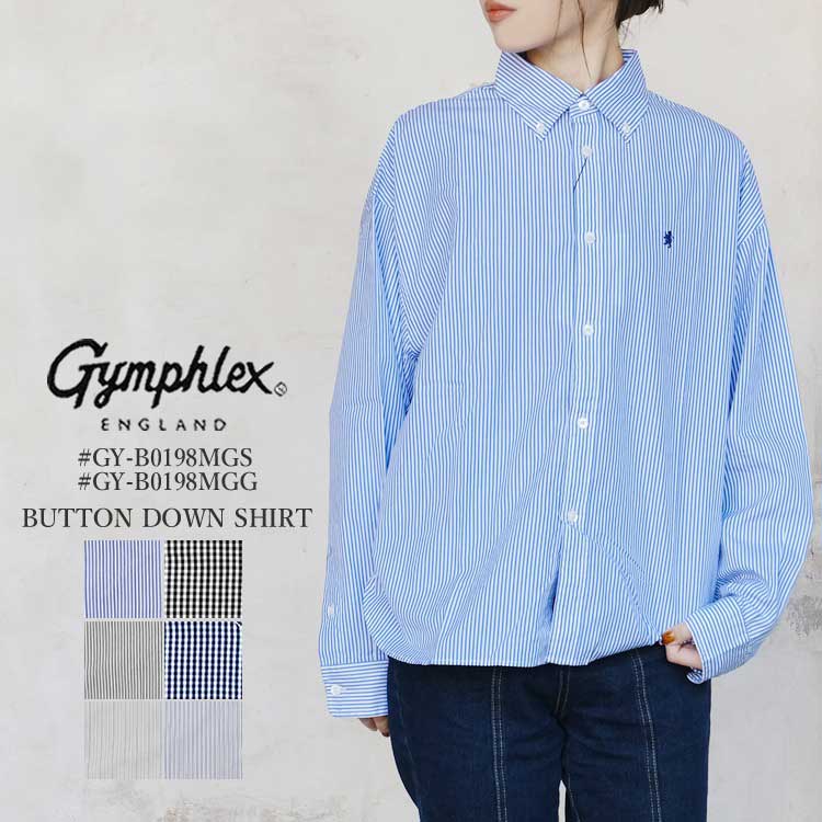 ジムフレックス 長袖 ボタンダウン シャツ レディース ストライプ ギンガム トップス Gymphlex L／S BUTTON DOWN SHIRT LADIES STRIPE GINGHAM ブルー／ブラック 14／M #GY-B0198MGS #GY-B0198MGG