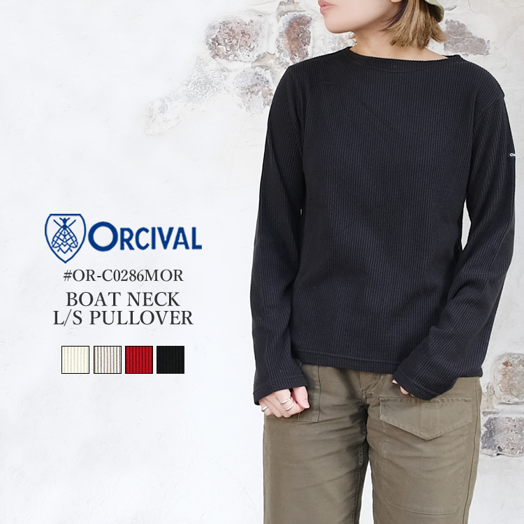 オーシバル オーチバル ボートネック 長袖 プルオーバー リブ カットソー レディース トップス ORCIVAL BOATNECK L／S PULLOVER LADIES<br>オフホワイト／ライトベージュ／レッド／ブラック 1／2／M／L #OR-C0286MOR