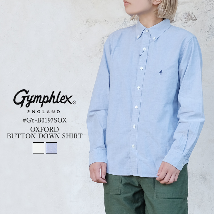 ジムフレックス オックスフォード 長袖 ボタンダウンシャツ レディース トップス Gymphlex OXFORD L／S BUTTON DOWN SHIRT LADIES ホワイト／ブルー 12／14／16／S／M／L #GY-B0197SOX