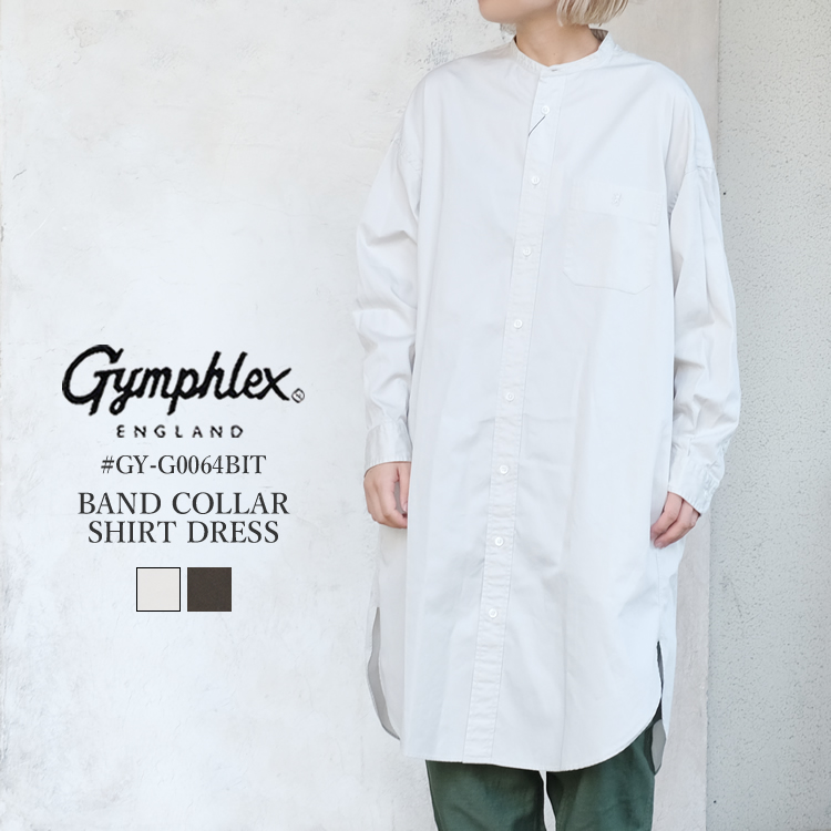 ジムフレックス バンドカラー シャツ ワンピース レディース トップス Gymphlex BAND COLLAR SHIRT DRESS LADIES サンドベージュ／グレー 14／M #GY-G0064BIT