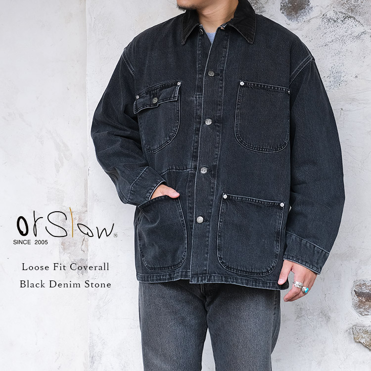 orSlow オアスロウ 01-6034-D61S Loose Fit Coverall ルーズフィットカバーオール Black Denim Stone ブラックデニムストーン 日本製 〔FL〕