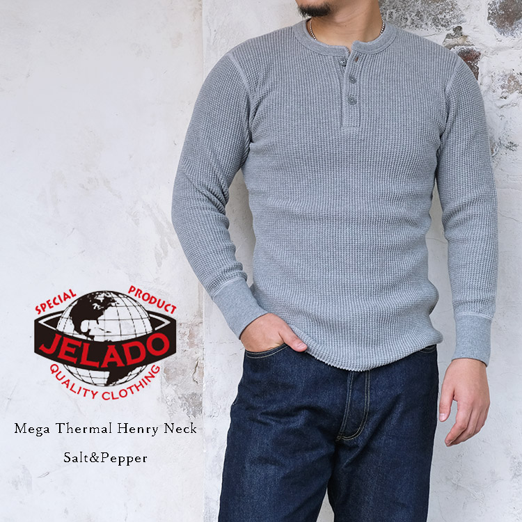 JELADO ジェラード AB94236 Mega Thermal Henry Neck メガサーマル ヘンリーネック Salt&Pepper ソルト＆ペッパー サーマルTシャツ ロンT コットン メンズ 〔FL〕