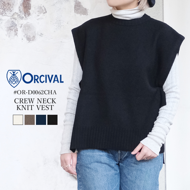 オーシバル オーチバル クルーネック ニット ベスト レディース トップス ORCIVAL CREWNECK KNIT VEST LADIES アイボリー／グレージュ／ネイビー／ブラック 1／free #OR-D0062CHA