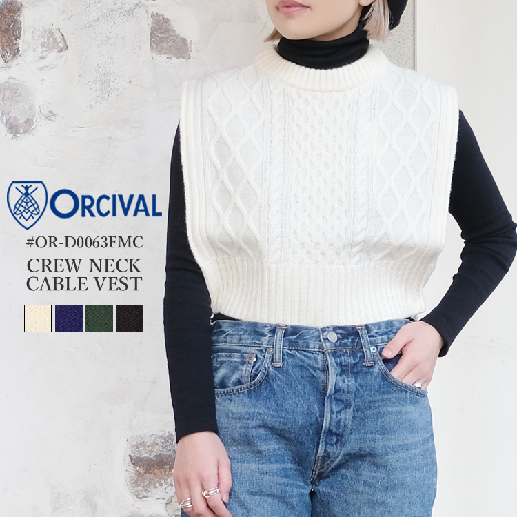 オーシバル オーチバル クルーネック ケーブル ベスト レディース トップス ORCIVAL CREWNECK CABLE VEST LADIES アイボリー／ネイビー／グリーン／ブラック 1／free #OR-D0063FMC