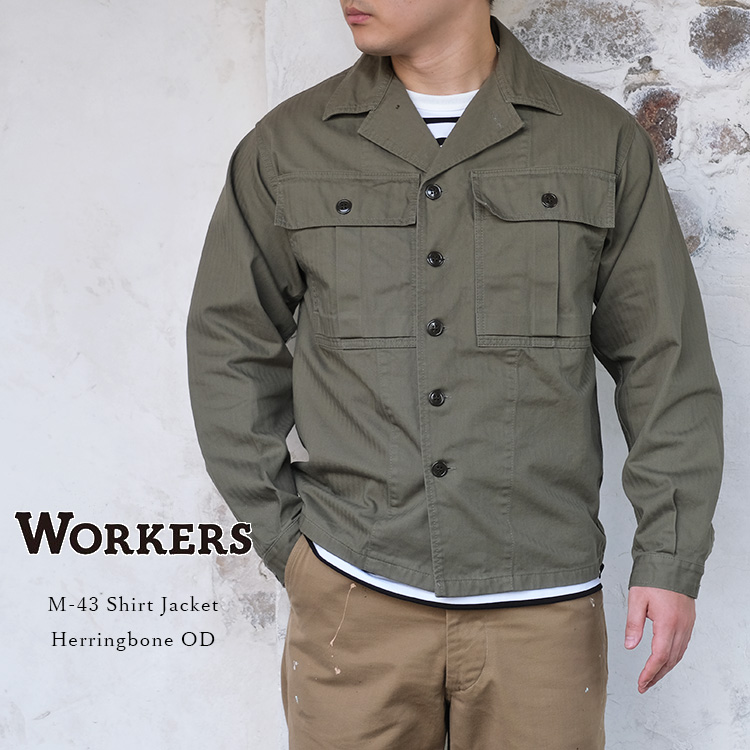 ジャケット・アウター Workers M-43 Shirt Jacket Herringbone OD 全国通販】WORKERS