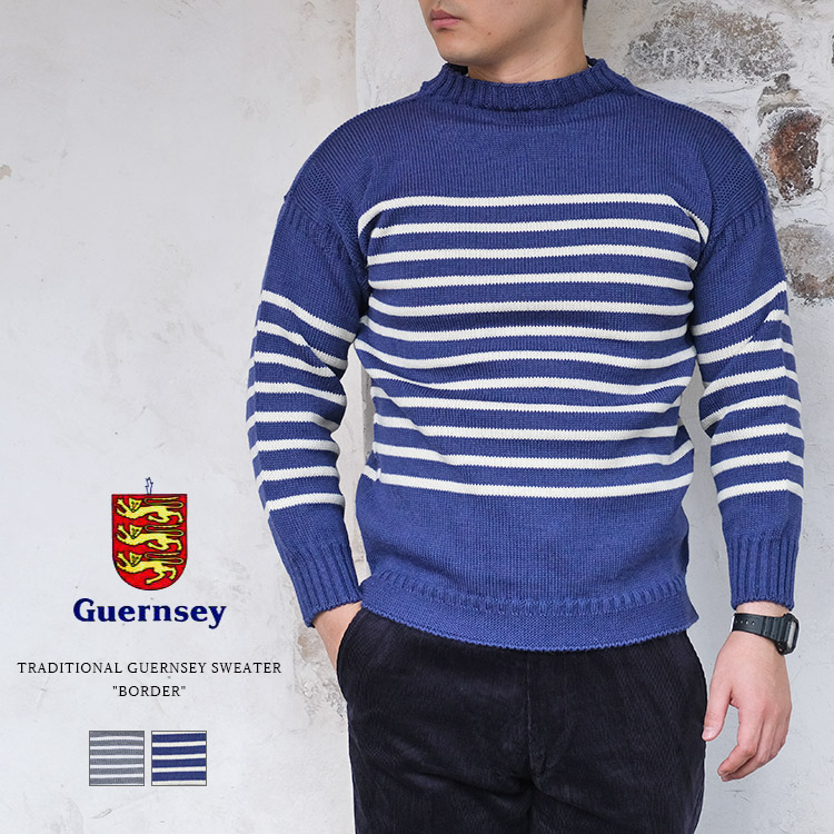 GUERNSEY WOOLLENS / ガンジーウーレンズ ボーダー ウール ガンジー 長袖ニットセーター Guernsey WOOLENS ガンジーウーレンズ TRADITIONAL GUERNSEY