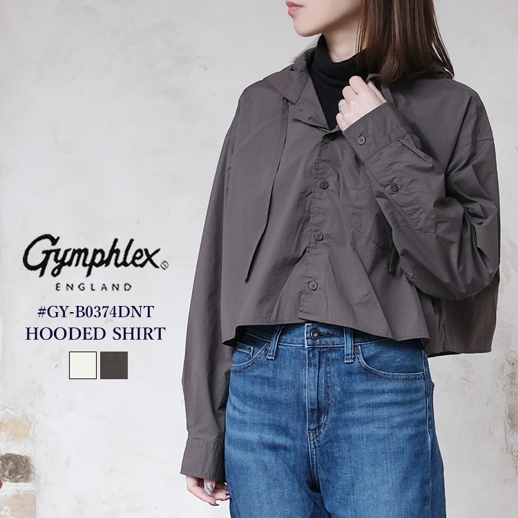 ジムフレックス ナイロン フード付き シャツ ジャケット レディース アウター Gymphlex DRY NYLON STRETCH TAFFETA HOODED SHIRT JACKET LADIES ホワイト／チャコール 14 #GY-B0374DNT