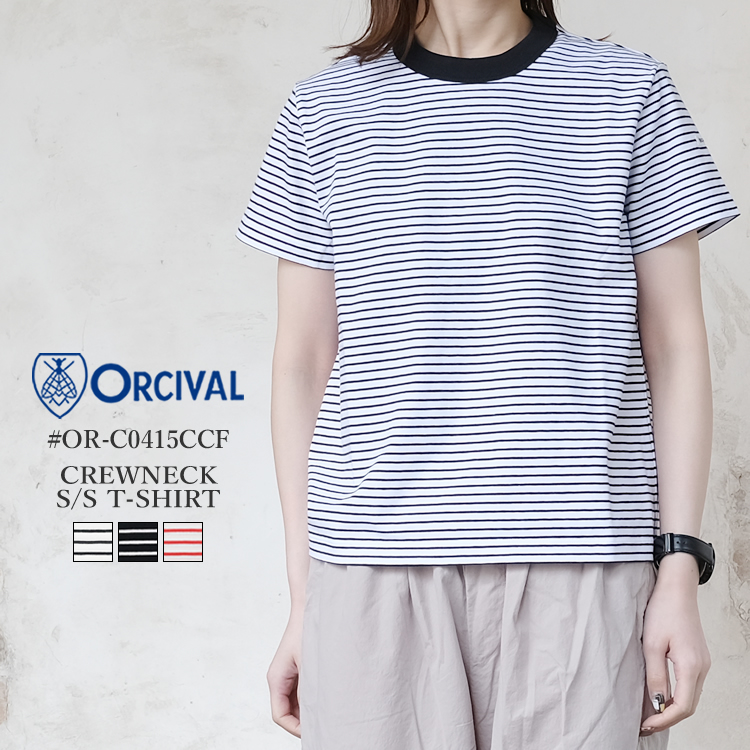 【メール便可】オーシバル オーチバル クルーネック 半袖 Tシャツ レディース トップス ORCIVAL CREWNECK S／S T-SHIRT LADIES ホワイト／ブラック／レッド 2／L #OR-C0415CCF
