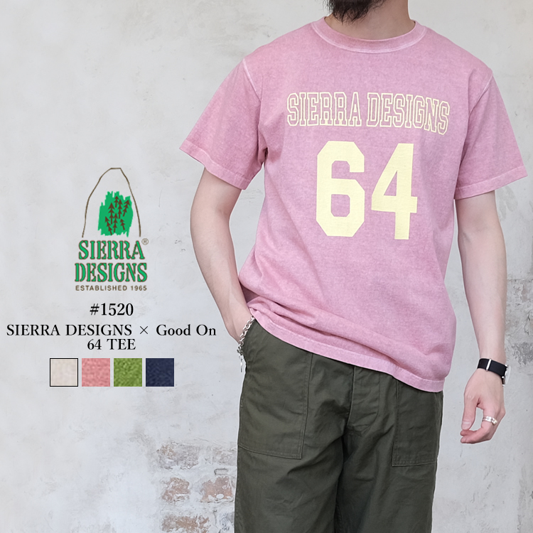 【メール便可】 シエラデザインズ グッドオン 64 ティー ロゴ 半袖 Ｔシャツ メンズ トップス 日本製 SIERRA DESIGNS Good On 64 TEE MENS ナチュラル／フォレスト／グリーン／コーラル／イエロー／ネイビー／アイボリー M／L／XL #1520