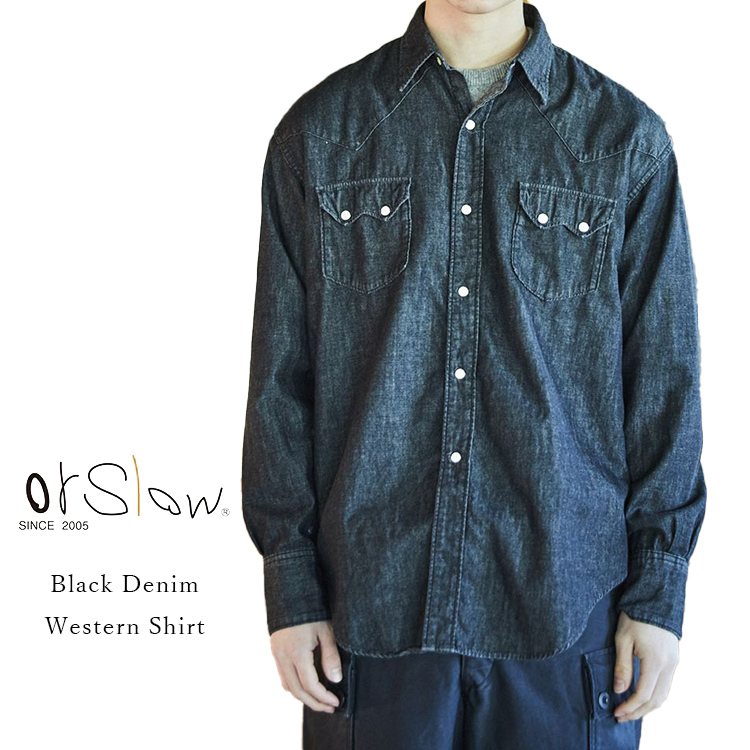 orSlow オアスロウ 01-8124-D61 Black Denim Western Shirt