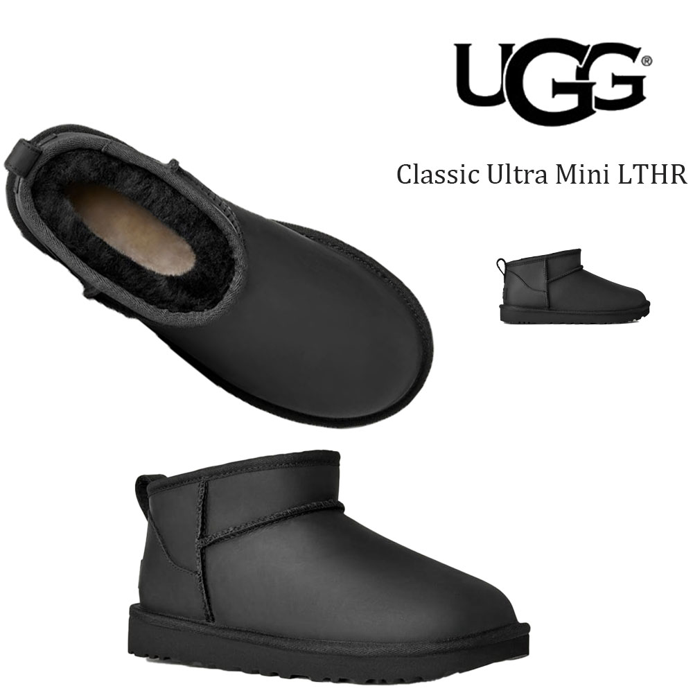 アグ UGG ブーツ レディース クラシック ウルトラ ミニ レザー  アンクル丈 ブラック 22cm-26cm 1174210