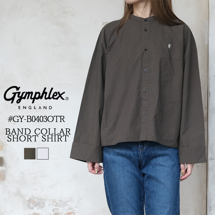 ジムフレックス GYMPHLEX シャツ レディース #GY-B0403OTR 長袖 バンドカラー ショート丈 ヴィンテージライク 綿100% チャコール(グレー系) ホワイト 14 中国製