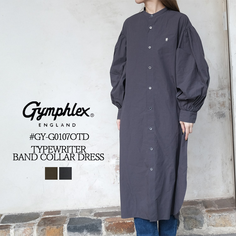 ジムフレックス GYMPHLEX ワンピース レディース #GY-G0107OTD 長袖 バンドカラー シャツ タイプライター 綿100% ブラウン チャコール(グレー系) 14 中国製