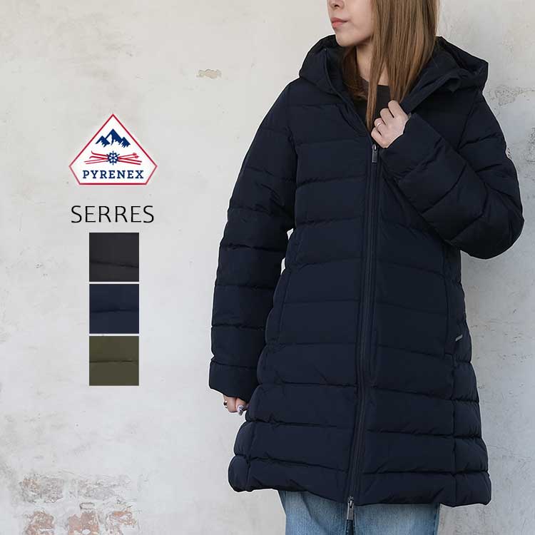 ピレネックス Pyrenex ダウンコート SERRES セール レディース HWY050 ダウン コート ロング Aライン 防寒 上品 フレンチダックダウン ブラック ネイビー カーキ 36 38 40 42