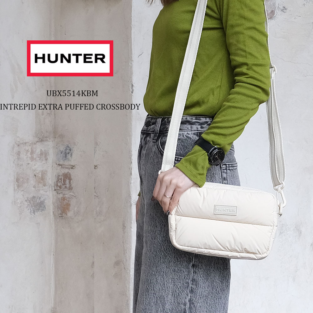 ハンター ショルダーバッグ レディース メンズ イントレピッド エクストラ パフド クロスボディ 軽量 耐水 ロゴ ブラック ホワイト UBX5514KBM