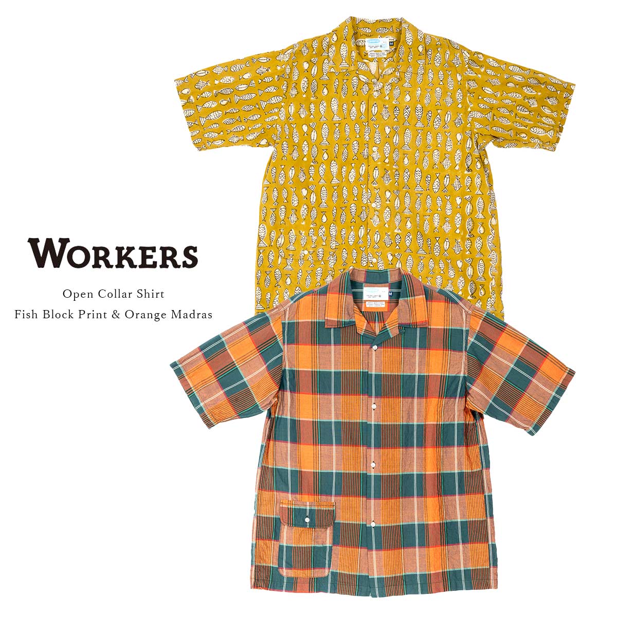 Workers ワーカーズ Open Collar Shirt オープンカラーシャツ コットン 半袖 開襟シャツ 日本製 メンズ 〔FL〕