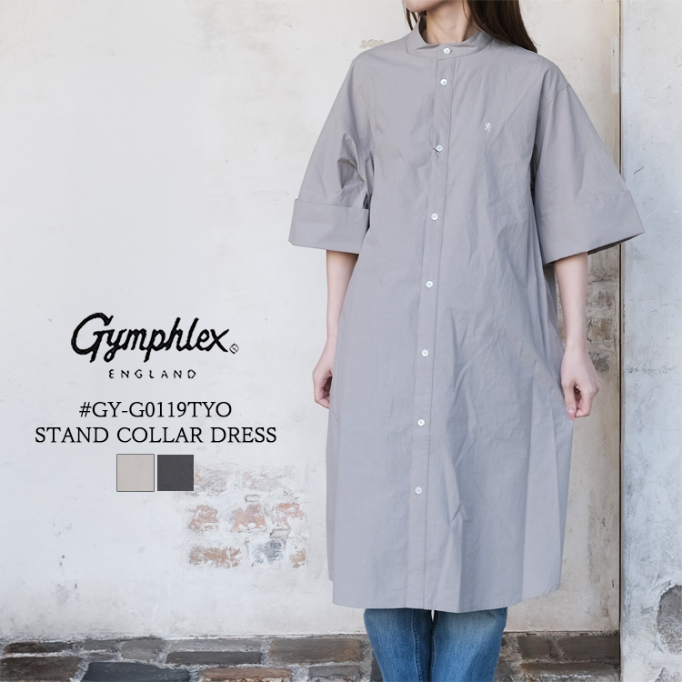 ジムフレックス GYMPHLEX トップス レディース #GY-G0119TYO スタンドカラー シャツ ワンピース ロゴ 無地 コットン100% グレー カーボン（ダークグレー系） 14 中国製
