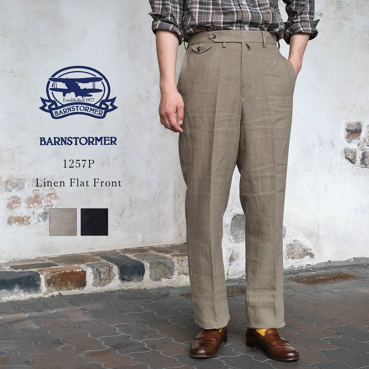 BARNSTORMER バーンストーマー 1257P Linen Flat Front リネン フラットフロント ベルギーリネン 麻 メンズ 日本製