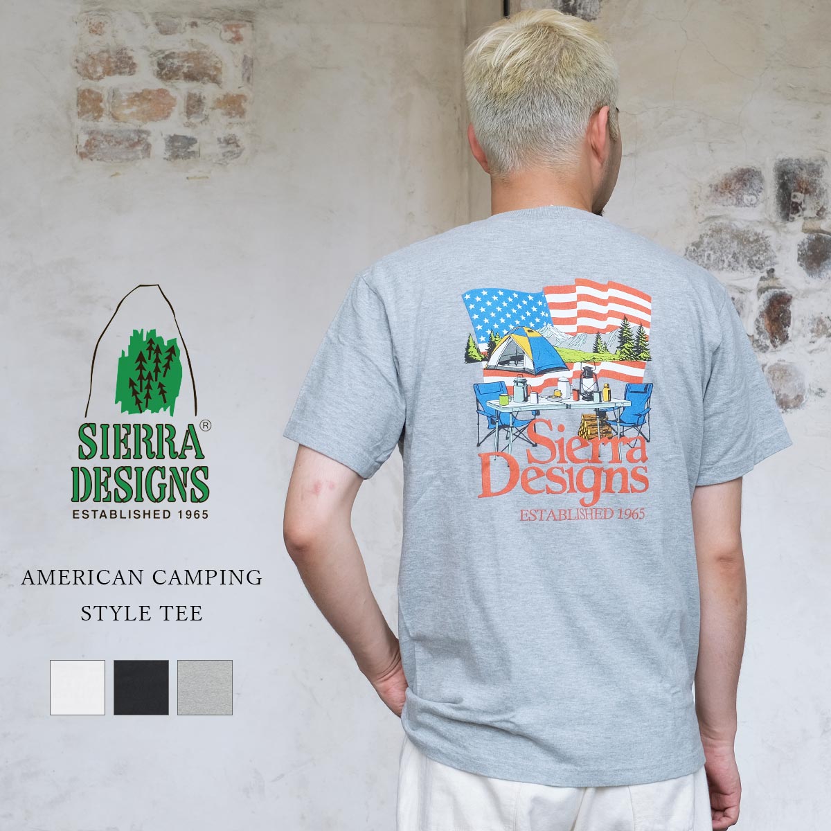 【メール便可】SIERRA DESIGNS シエラデザイン AMERICAN CAMPING STYLE TEE アメリカンキャンピングスタイルティー Tシャツ コットン メンズ 〔FL〕