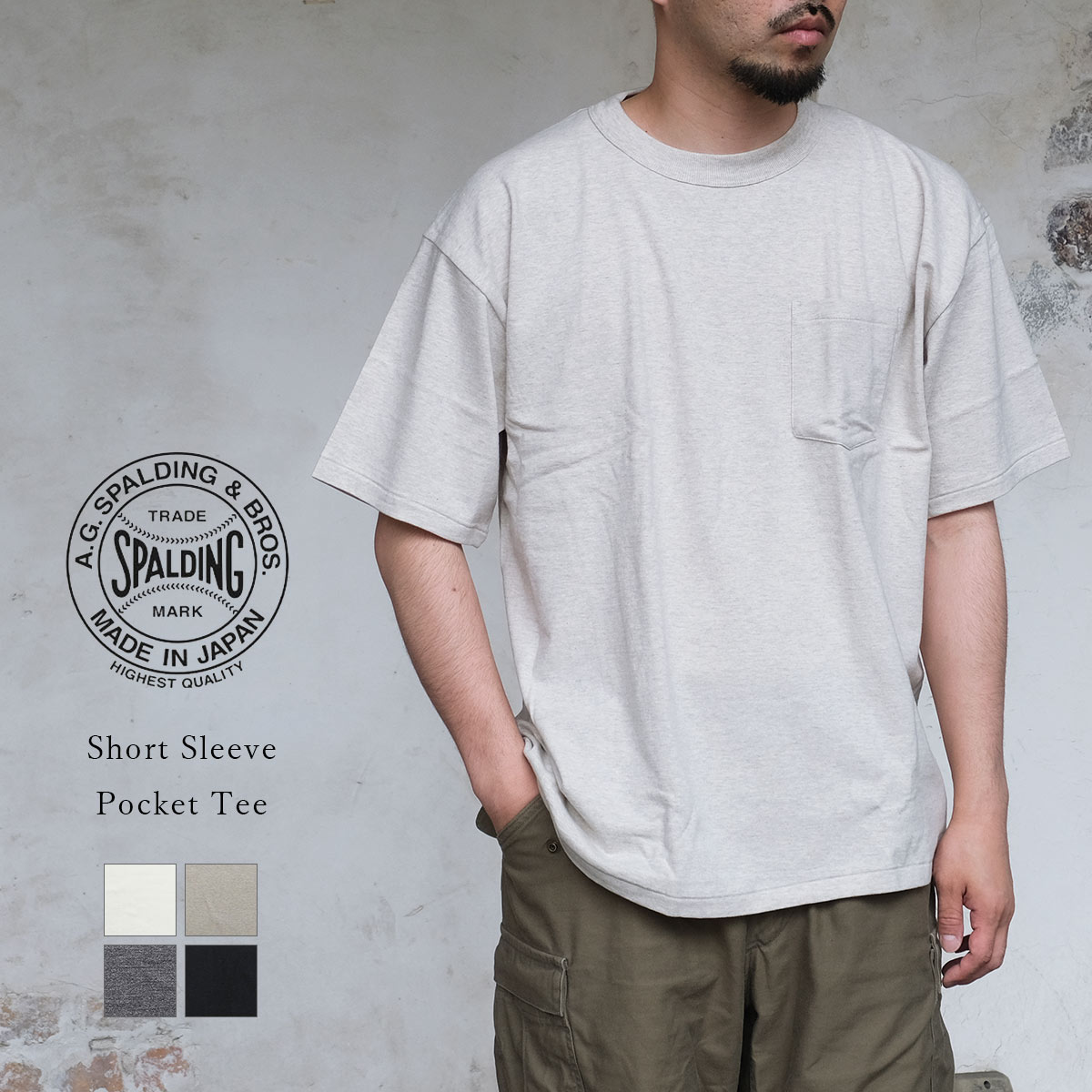 A.G.SPALDING＆BROS A.G.スポルディング＆ブロス 18.5天竺 S/S Pocket Tee ショートスリーブ ポケットTシャツ 日本製 ポケT コットン 丸胴 バインダーネック シングルステッチ メンズ 〔FL〕