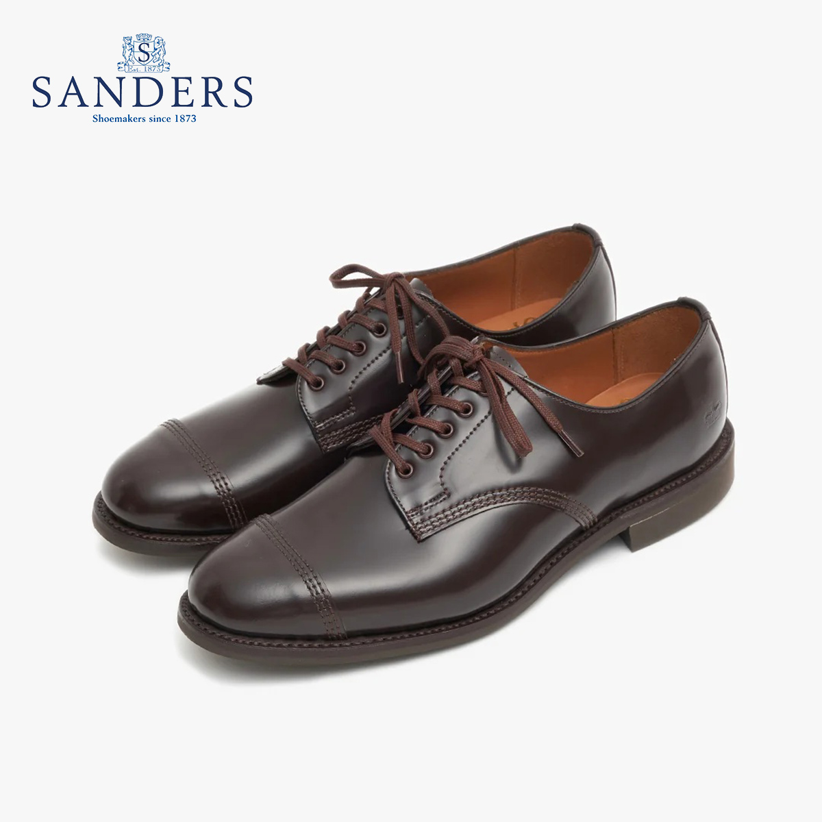 【お手入れ用クリームプレゼント中♪】 SANDERS サンダース Military Derby Shoe ミリタリー ダービー シュー 1128TD Ebony Brown エボニーブラウン メンズ ストレートチップ キャップトゥ ビジネスシューズ 革靴 英国製 〔FL〕