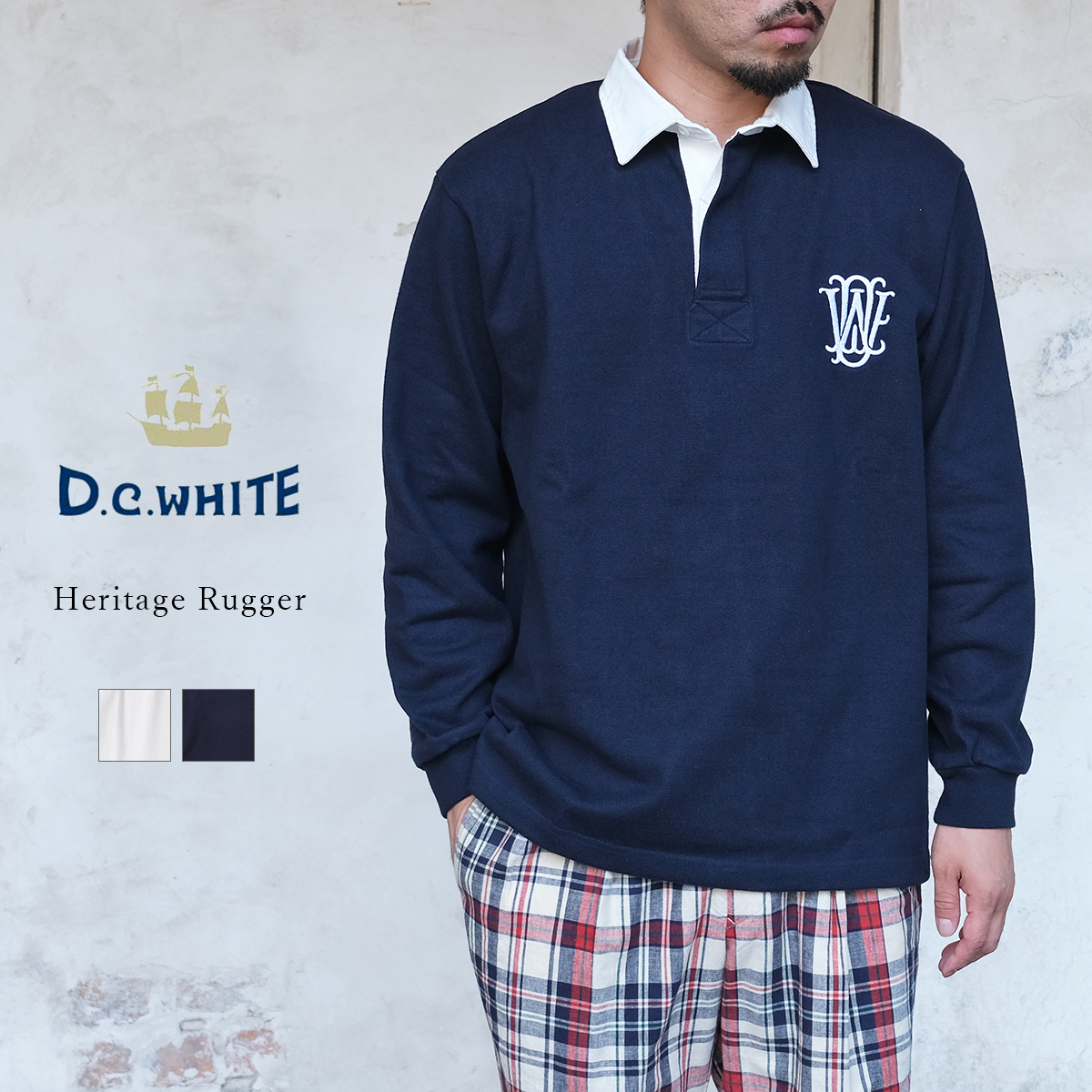 D.C.WHITE ディーシーホワイト Heritage Rugger ヘリテージラガー ラガーシャツ 日本製 コットン トラッド アイビー アメトラ メンズ 〔FL〕
