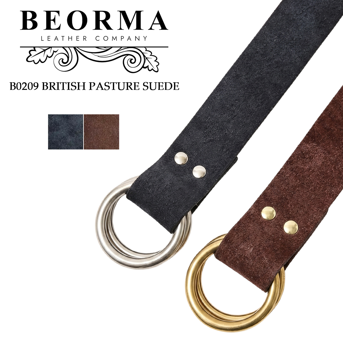 BEORMA ベオーマ ベルト BRITISH PASTURE SUEDE ブリティッシュパスチャースエード メンズ B0209 スエード レザー ダブルリングベルト 真鍮バックル 英国製