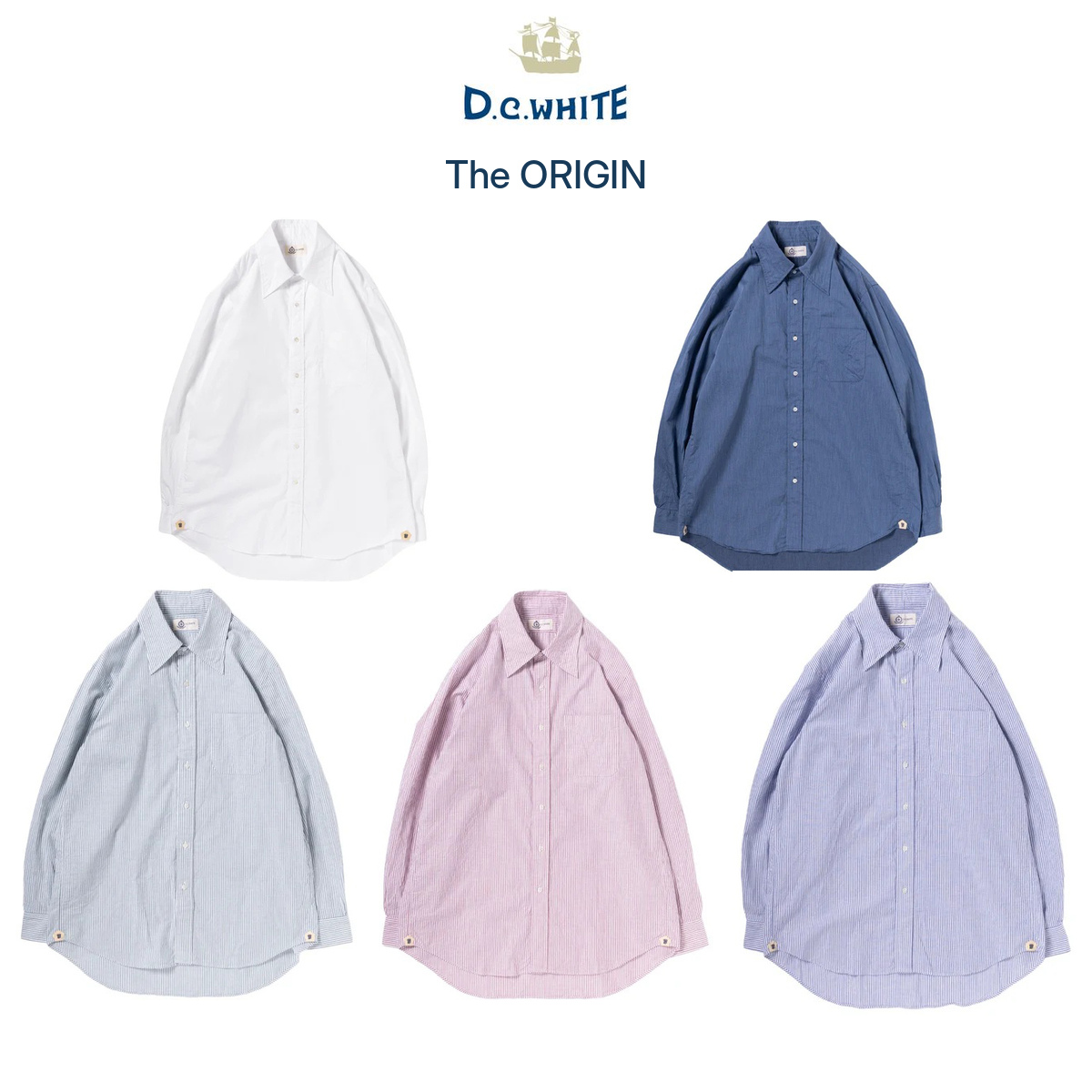D.C.WHITE ディーシーホワイト The ORIGIN ジ オリジン シャツ 長袖 レギュラーカラー ドレスシャツ ピンオックス シャンブレー キャンディーストライプ コットン 日本製 トラッド アメトラ メンズ 〔FL〕