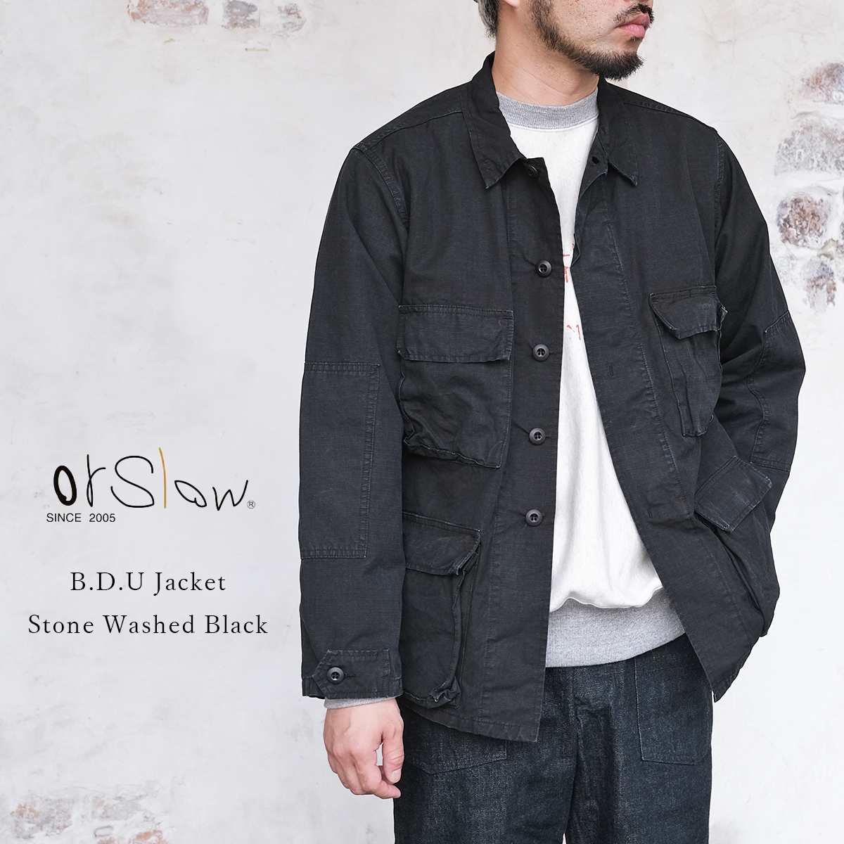 orSlow オアスロウ 01-6110-61S B.D.U JACKET Stone Washed Black ブラック ストーンウォッシュ コットン リップストップ 日本製 メンズ 〔FL〕