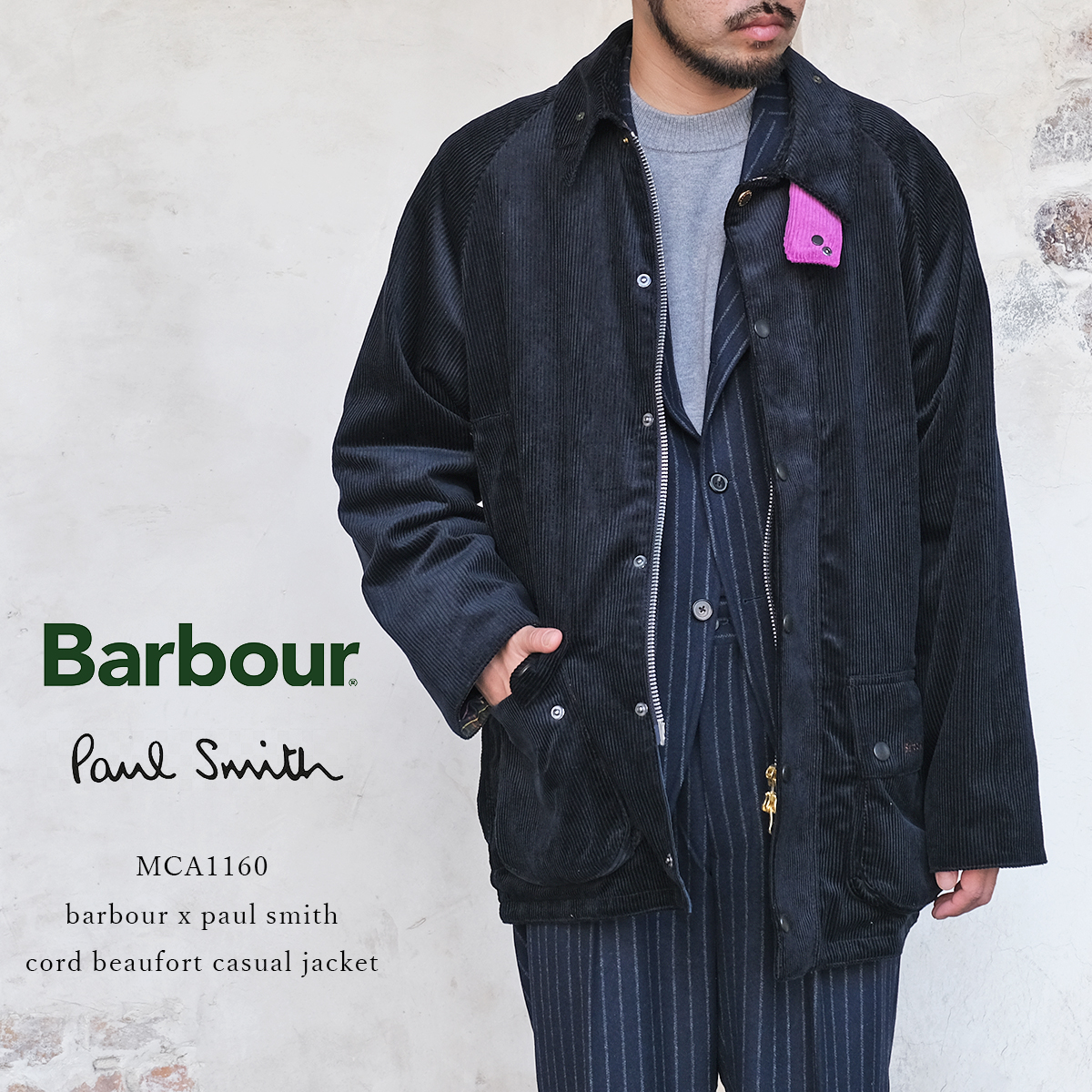 【プロホースブラシプレゼント！】 Barbour バブアー × Paul Smith ポールスミス コラボ コーデュロイジャケット CORD BEAUFORT CASUAL JACKET ビューフォート メンズ ネイビー MCA1160 英国 トラッド アウター