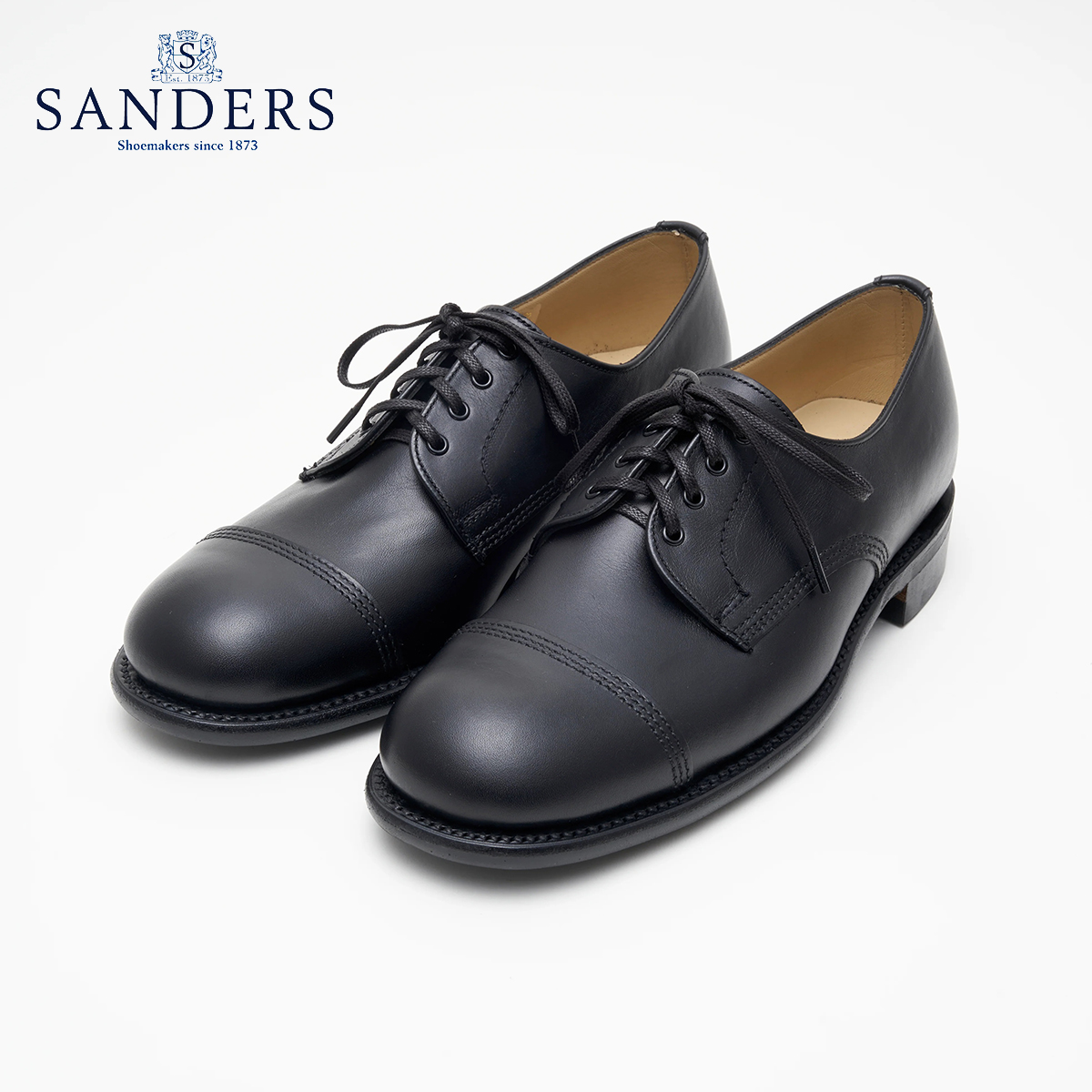 【お手入れ用クリームプレゼント中♪】 SANDERS サンダース 2545BOW B.G.S. DERBY SHOE ダービーシューズ メンズ 革靴 レザーシューズ ワクシーレザー ミリタリーシューズ ブラック イギリス製 英国製 〔FL〕