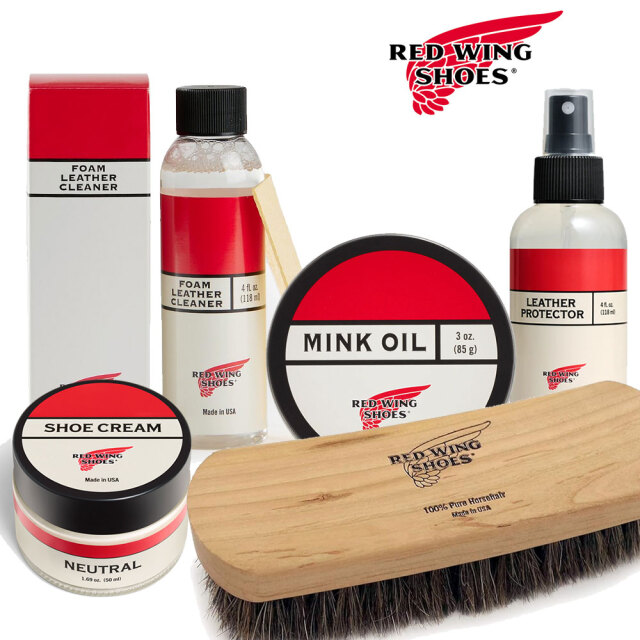 【コットンクロスプレゼント！】レッドウィング 純正ケア用品 ブーツクリーム ミンクオイル レザークリーナー レザープロテクター ブラシ メンテナンス5点セット〔FL〕【航空便対象外商品】