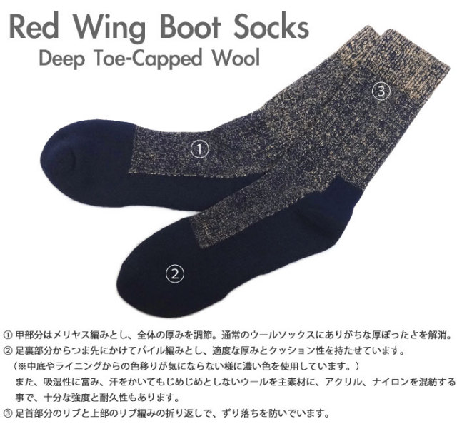メール便可】レッドウィング ウールソックス ディープトゥ