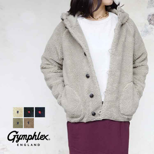 ジムフレックス Gymphlex ボアジャケット レディース メンズ ユニセックス J-1185BOA フードつき くるみボタン オイスターホワイト ブラック ネイビー トープ ライトベージュ 12 14 16 M L