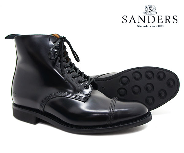 【お手入れ用ケアローションプレゼント中♪】SANDERS サンダース Military Derby Boot ミリタリー ダービー ブーツ 1595B ブラック メンズ ストレートチップ キャップトゥ 〔FL〕