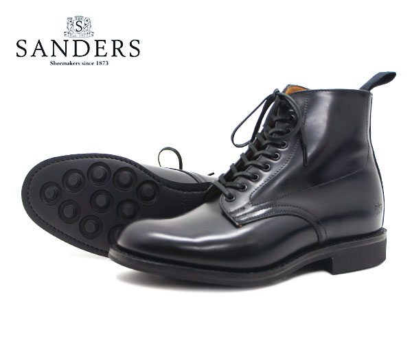 【お手入れ用ケアローションプレゼント中♪】SANDERS サンダース レディース Military Derby Boot ミリタリー ダービー ブーツ 1615B ブラック ストレートチップ キャップトゥ 〔FL〕