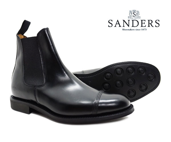 【お手入れ用ケアローションプレゼント中♪】サンダース SANDERS 1140B メンズ ミリタリー チェルシー ブーツ Military Chelsea Boot ブラック ストレートチップ キャップトゥ サイドゴア〔FL〕