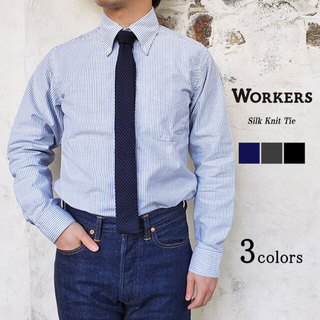 Workers ワーカーズ Silk Knit Tie シルクニットタイ ネクタイ シルク ネイビー/チャコール/ブラック 〔FL〕