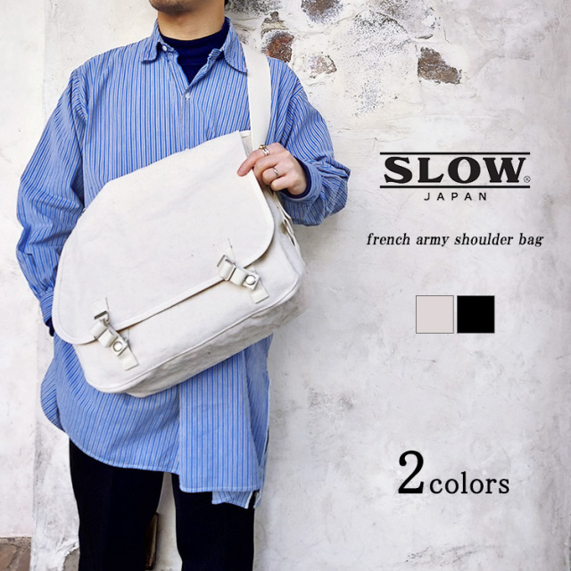 SLOW スロウ French Army Shoulder Bag フレンチアーミー ショルダーバッグ 300S123J コットン リネン アイボリー ブラック フランス軍 メンズ