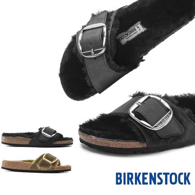 ビルケンシュトック マドリッド ビッグバックル サンダル シャーリング オイルドレザー ナロー幅 幅狭 レディース BIRKENSTOCK MADRID BIG BUCKLE SHEARLING ブラック/オリーブ 1020136/1023138