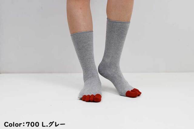 メール便可】ラソックス 5本指 FFコットン クルー レディース