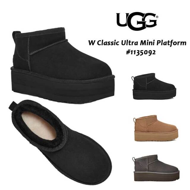UGG アグ レディース ブーツ 厚底 クラシック ウルトラ ミニ プラットフォーム 1135092 撥水 シープスキン ムートン 22cm～26cm ブラック 黒 チェスナット ベージュ チャコール BLK CHE CHRC