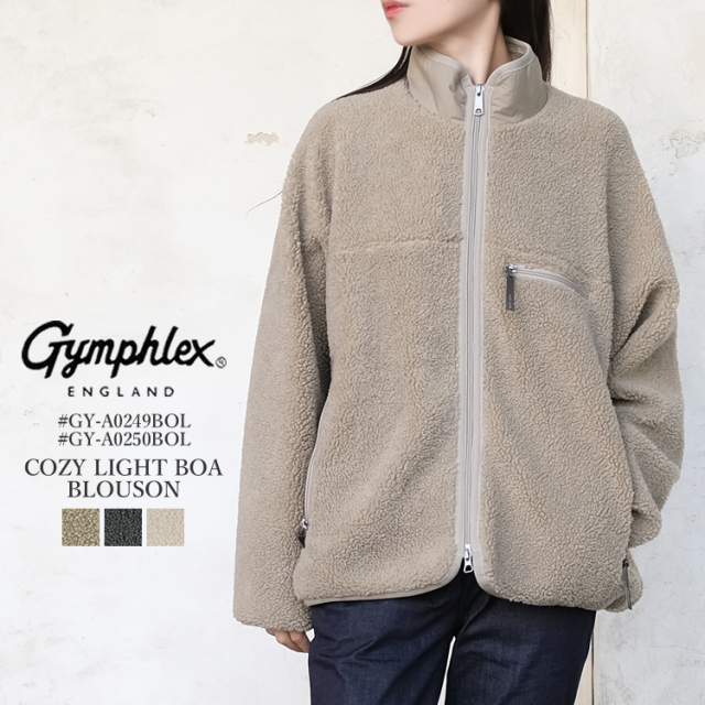 ジムフレックス Gymphlex ジャケット コージーライトボア ジップアップ ブルゾン レディース メンズ GY-A0249BOL GY-A0250BOL アウター ボアジャケット カーキベージュ オイスターホワイト 12 14 S M