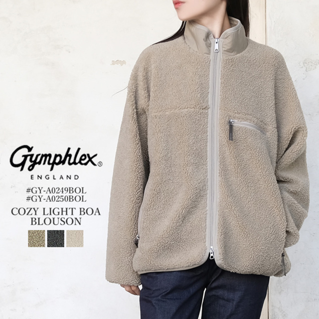 ジムフレックス Gymphlex ジャケット コージーライトボア ジップアップ ブルゾン レディース メンズ GY-A0249BOL GY-A0250BOL アウター ボアジャケット カーキベージュ オイスターホワイト 12 14 S M