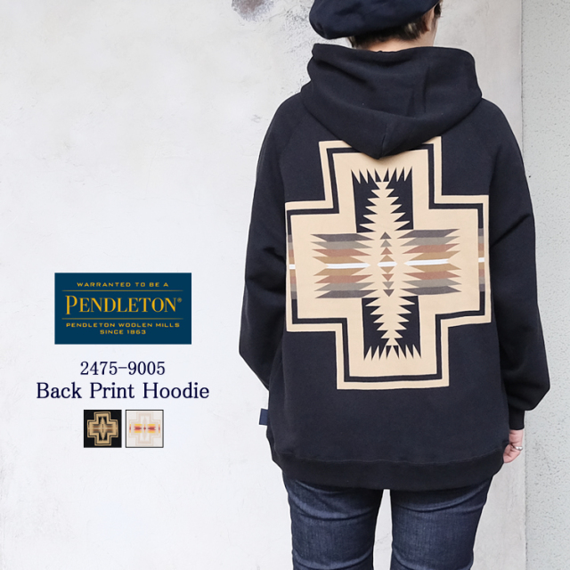 ペンドルトン ラグラン　バックプリント　スウェット　フーディー パーカー レディース トップス PENDLETON Raglan Back Print Sweat Hoodie LADIES ブラック/アイボリー M/L #2475-9005