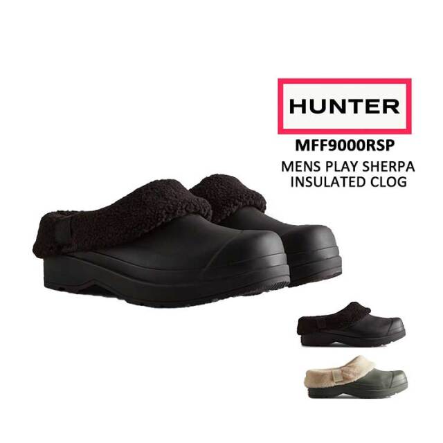 ハンター クロッグ メンズ 秋冬 HUNTER レインシューズ 防水 プレイ シェルパ インシュレイティド クロッグス ブラック/グレー 25cm/26cm/2cm/28cm 6/7/89 MFF9000RSP