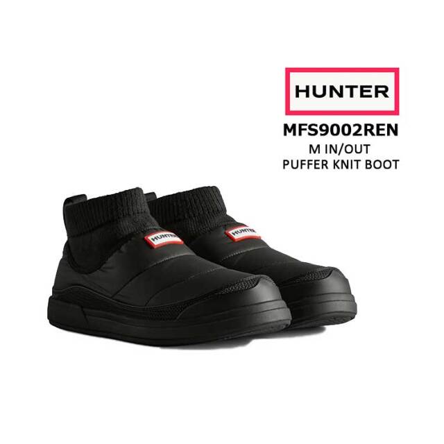 ハンター スリッポン メンズ 秋冬 HUNTER イン/アウト パファー ニット ブーツ ブラック 25cm/26cm/27cm/28cm 6/7/8/9 MFS9002REN